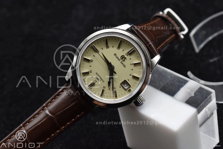 Leather GMT Elegance GSF Brown Best Edition Comfortable 886 Strap Dial Seiko SS on 1:1 Grand Cream NH 0812